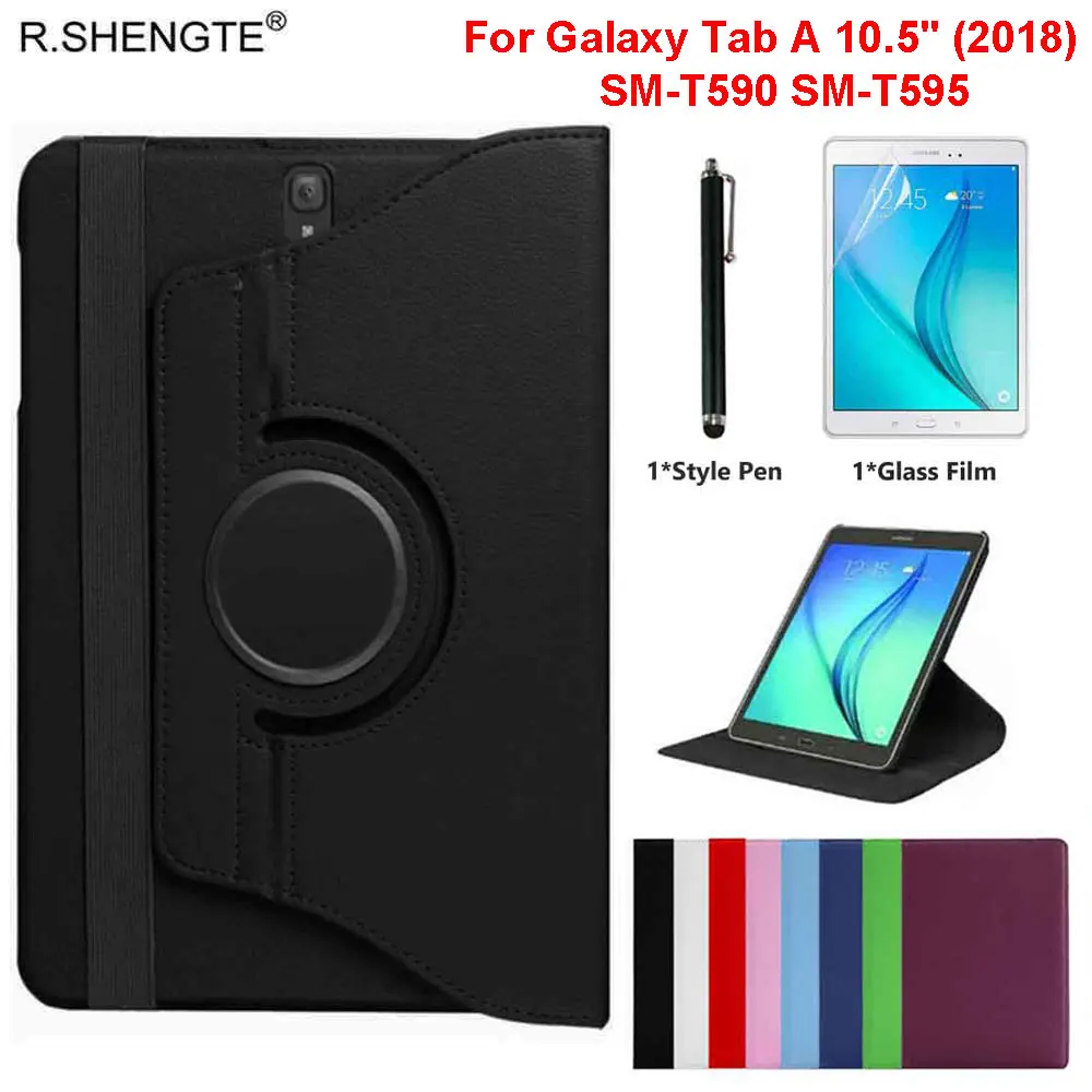 360 Вращающийся чехол для samsung Galaxy Tab A A2 10,5 дюймов планшет SM-T590 SM-T595 Чехол-книжка кожаный чехол-подставка с ручкой+ Защитная пленка на экран