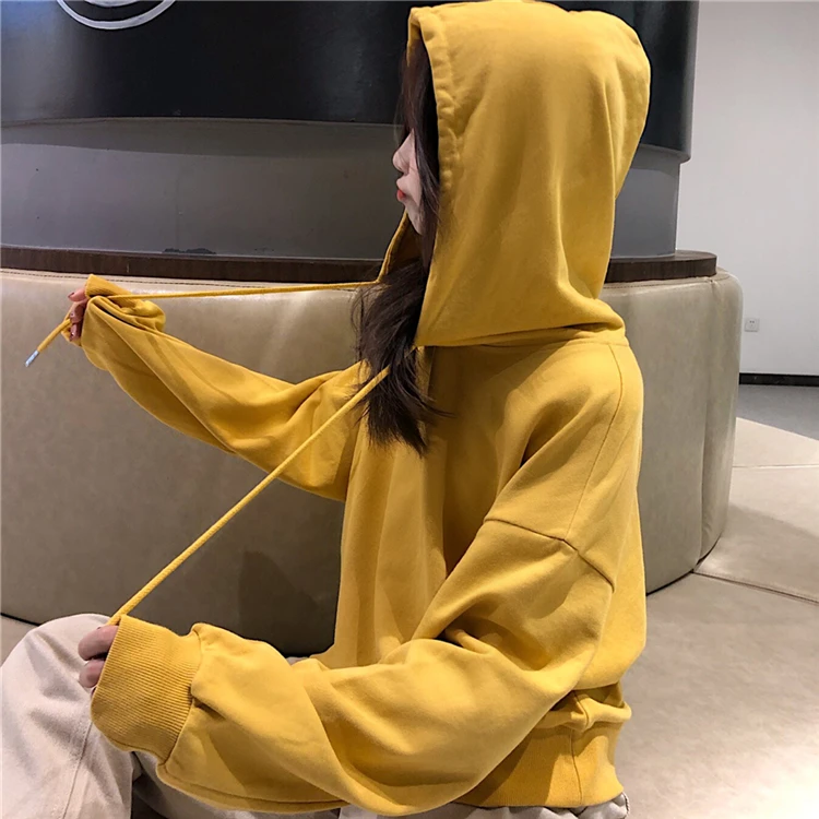 

oversize ladies hoodies and pullover slolid causal Women's Clothing hooded long sleeve Sweatshirts spring autumn tops harajuku