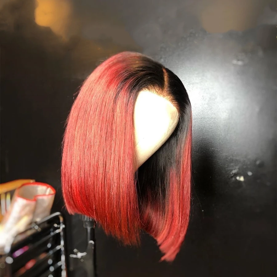 Парик из натуральных волос 13x4 с эффектом деграде Шелковый прямой короткий