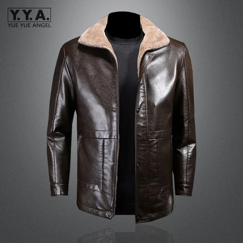 

Classic Vintage Pu Leather Jacket Men Winter Punk Fleece Lining Warm Motorcycle Biker Coat Slim Zipper Casual Lapel Outerwear