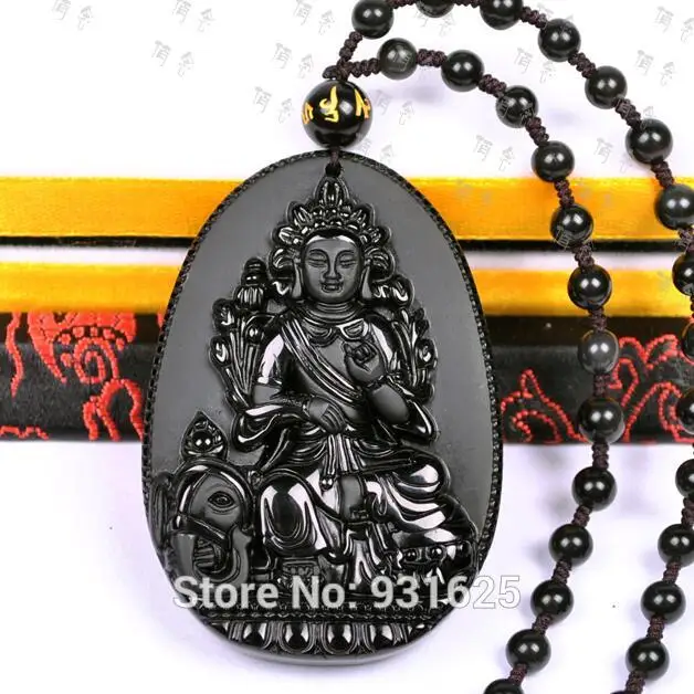 100% натуральный черный обсидиан ручной резной слон Гуаньинь повезло кулон