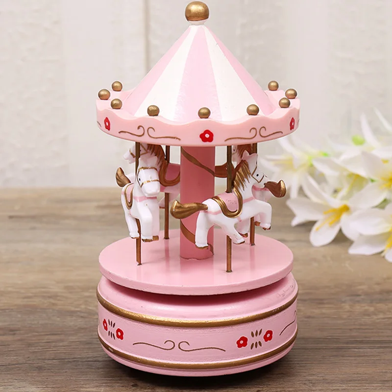 Деревянная музыкальная шкатулка в виде карусели детская игрушка Креативные