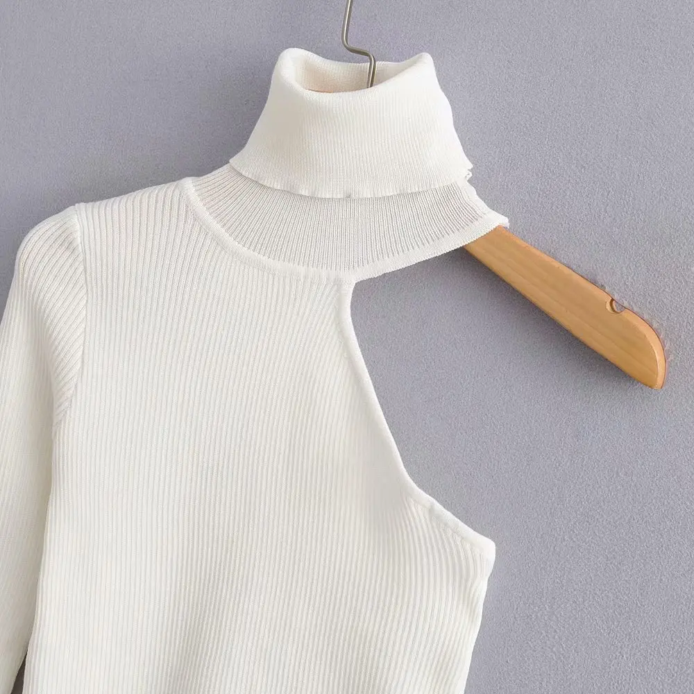 Асимметричный женский сексуальный вязаный свитер с открытым плечом белая