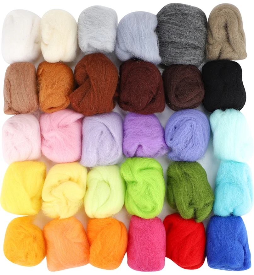 

30/50 Colors Wool Felt Craft Kit DIY Wool Felt Roving Wool with Felt Needle Set for DIY Doll Needlework Accessories