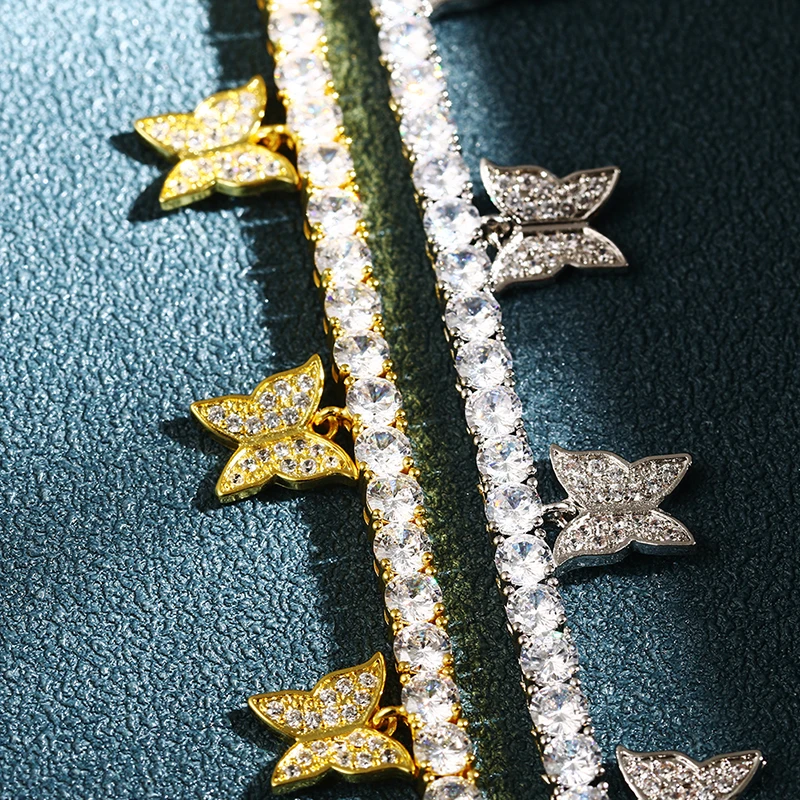 Модная теннисная цепь с бабочкой и фианитом 4 мм роскошное ожерелье подвеской из