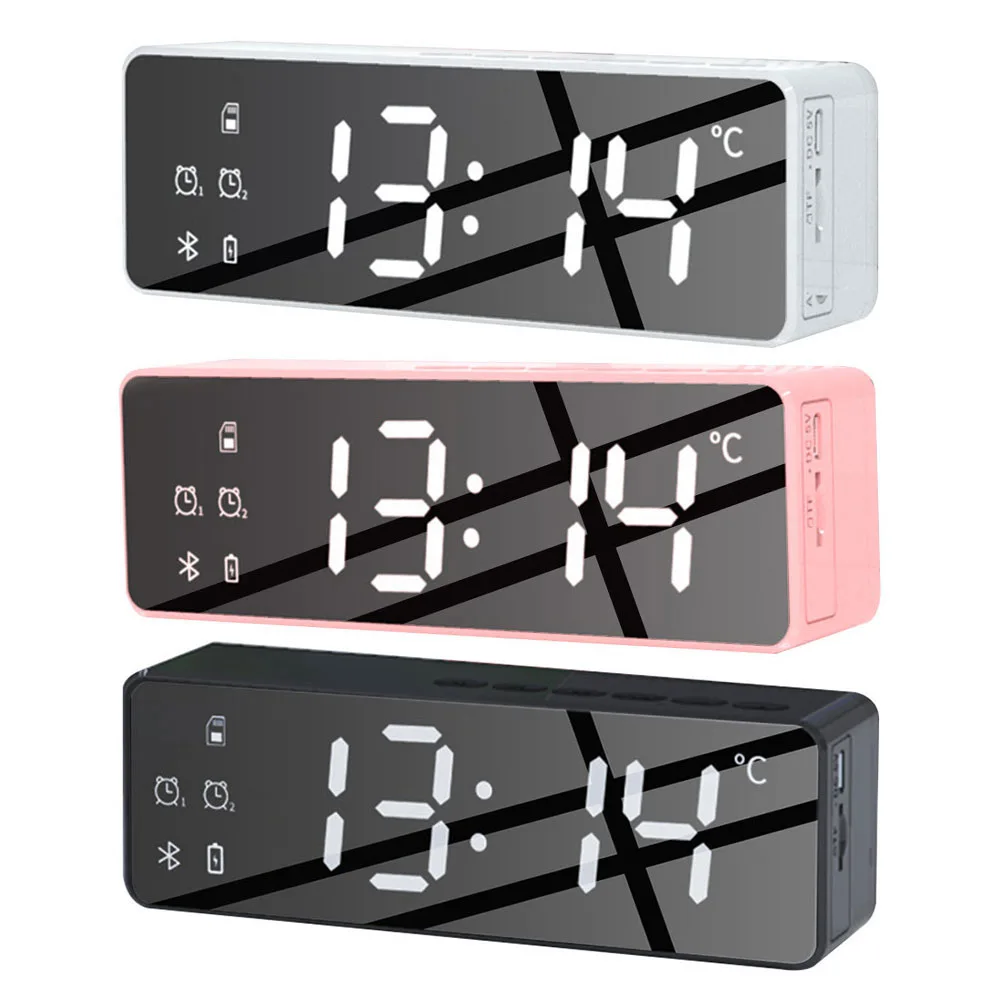 

Digital Alarm Clock Smart Wireless Bluetooth Speaker Alarm Clock Stereo Subwoofer with Temperature Monitor Dimmable Display