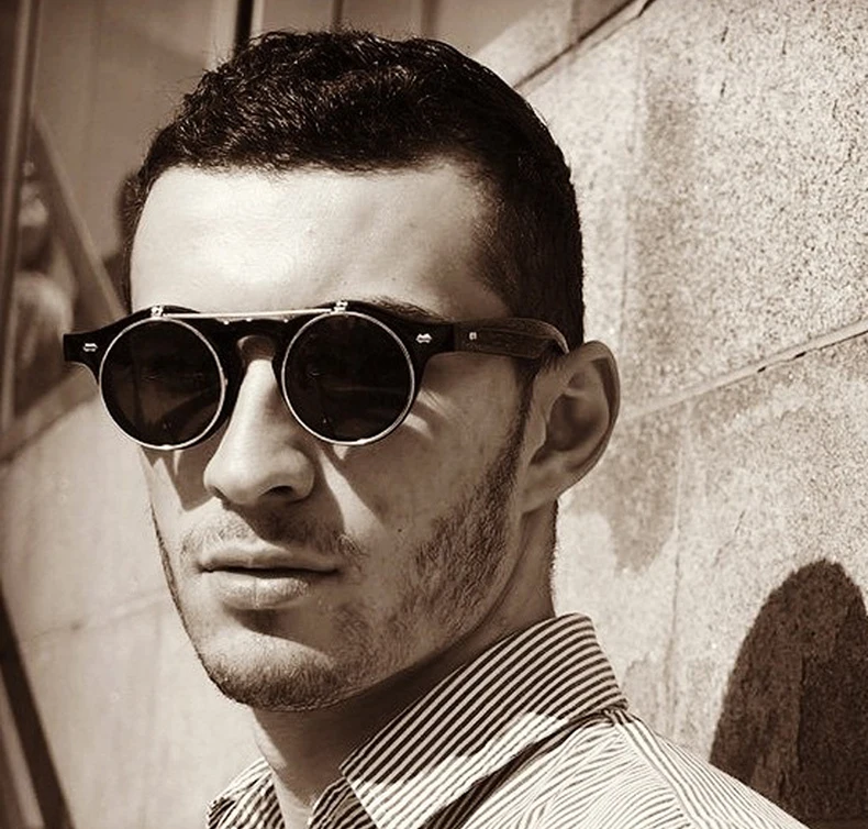 

2021 Vintage Round SteamPunk Flip Up Sunglasses Classic Double Layer Clamshell Design Fashion Sun Glasses Oculos De Sol