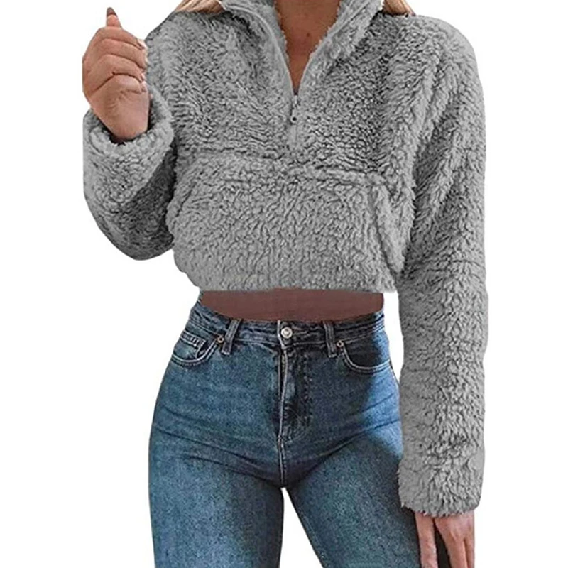 Женский однотонный короткий свитер с капюшоном осенне-зимний пуловер Короткая