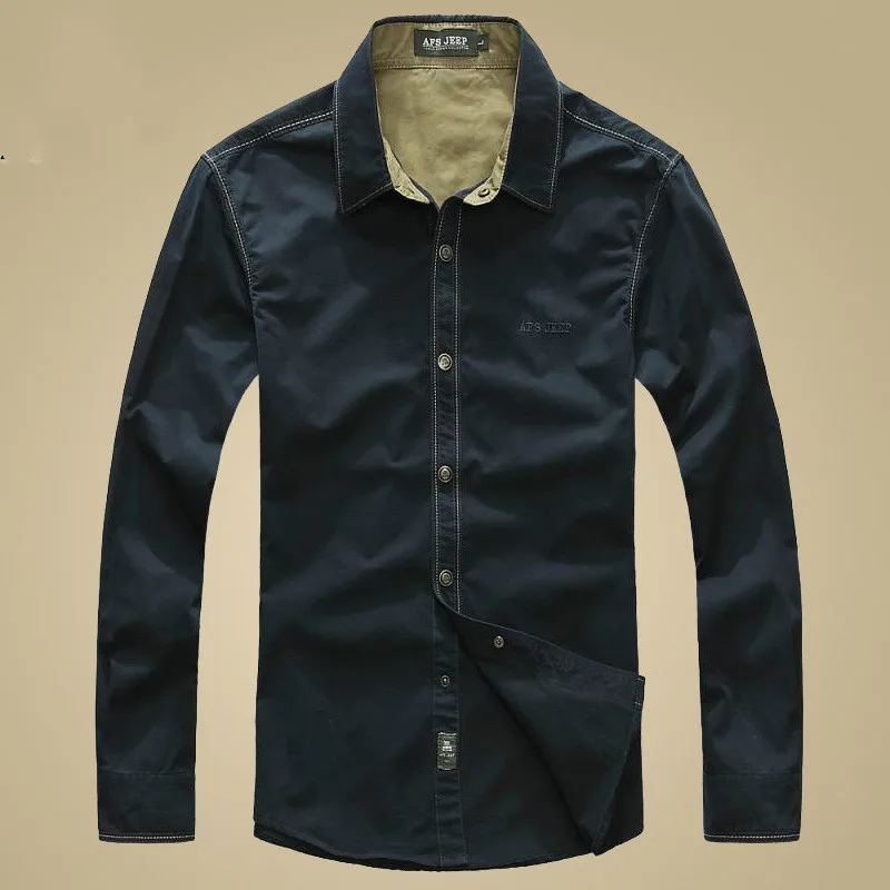 Рубашка мужская с длинным рукавом 100% хлопок в стиле милитари | Мужская одежда