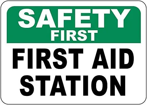 

Safety First First Aid Station Metal Sign Home Cafe Bar Pub Retro Wall Decoration Man Cave 12X16 inch