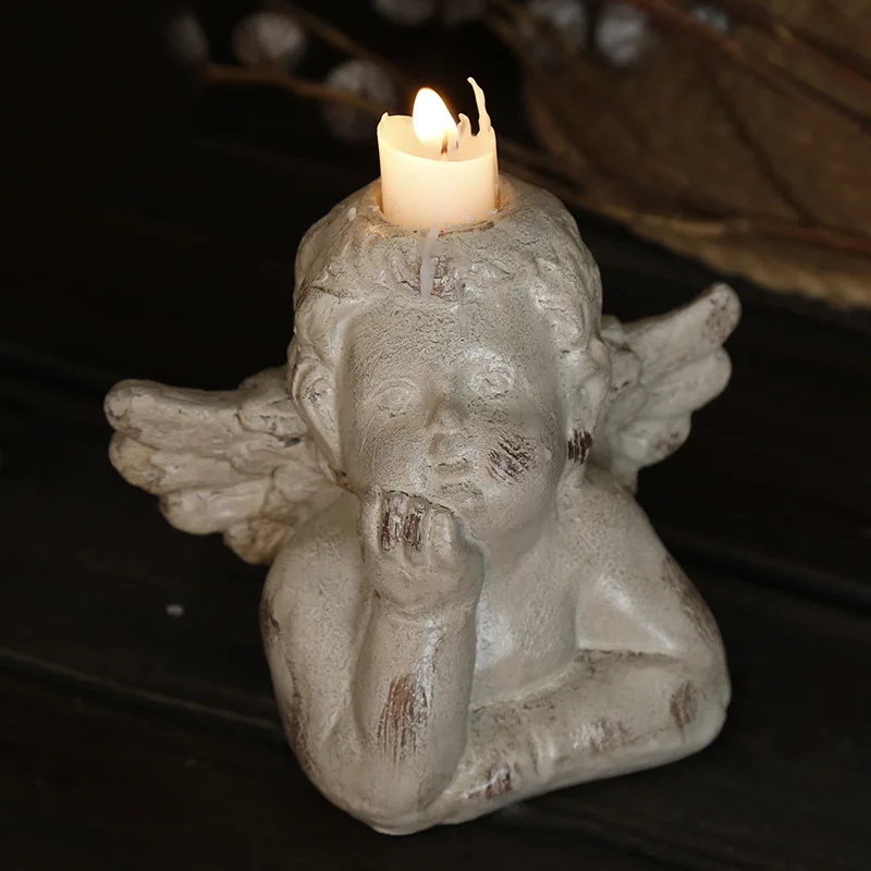 

Nordic Retro Cupid Angel Candlestick Livingroom Diningroom Home Decoration Accessories Wine Cabinet Window Decoration Ornament