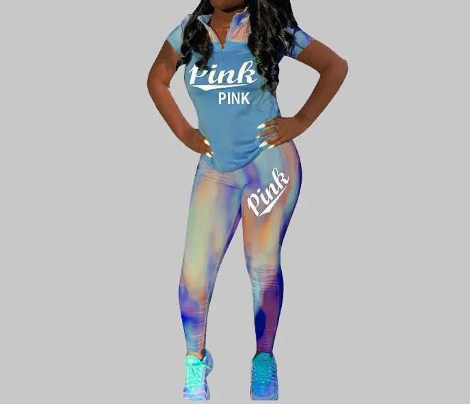 Весна 2020 розовый спортивный костюм с буквенным принтом женская повседневная