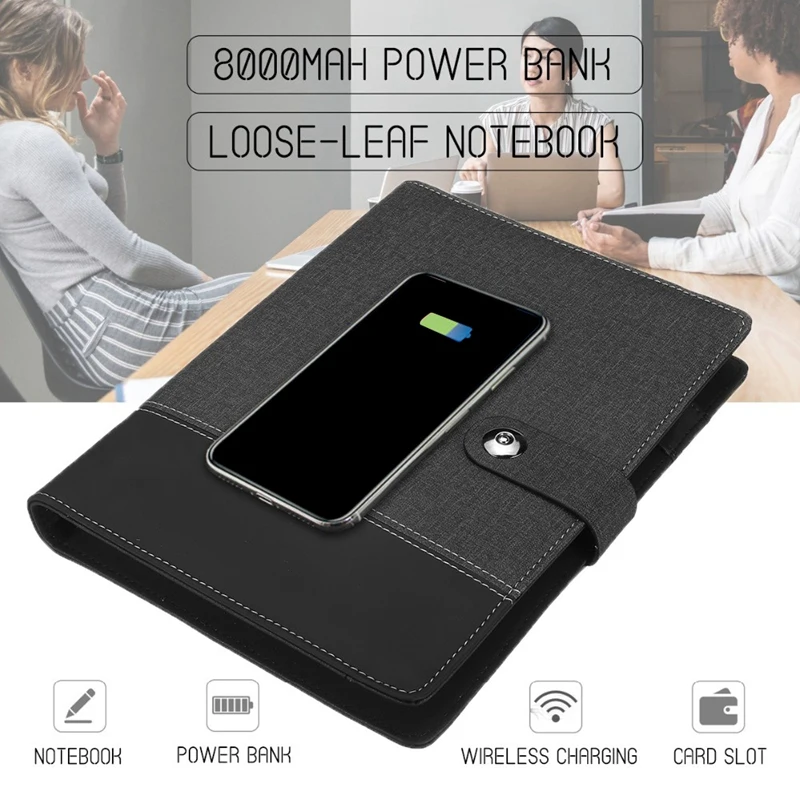 

Business Note Book Multi Functional A5 Power Book 8000 MAh Power Bank Qi Wireless Charging Note Book Binder Spiral Diary Planner