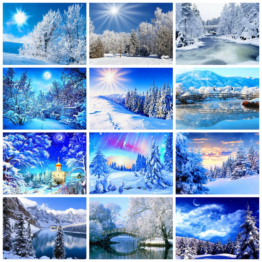 

HUACAN 5D Diamond Painting Kit Landscape Winter Diamond Embroidery Sale Snow Pictures Of Rhinestones Mosaic Decor For Home