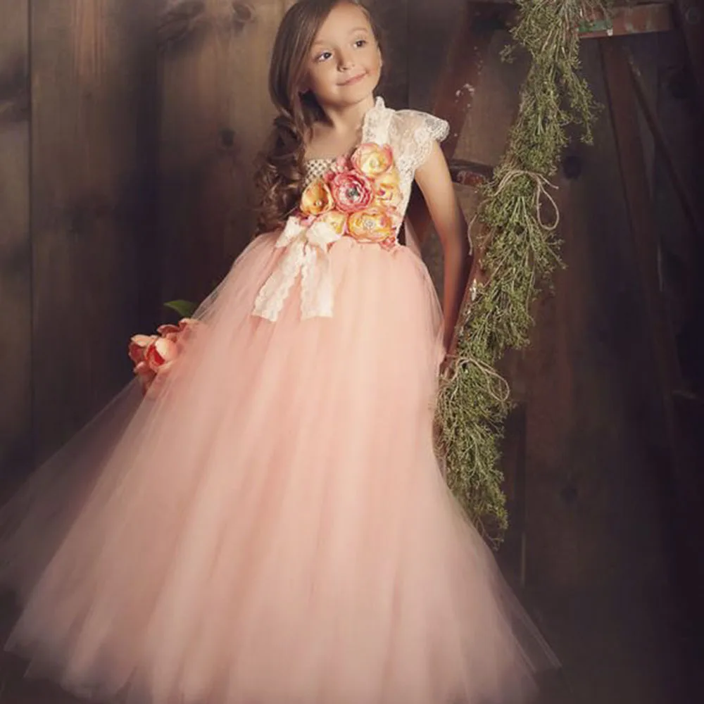 

Розовое винтажное кружевное платье-пачка с цветочным рисунком для девочек детское длинное фатиновое платье «кроше» бальное платье с бантом, Детский костюм для свадебной вечеринки