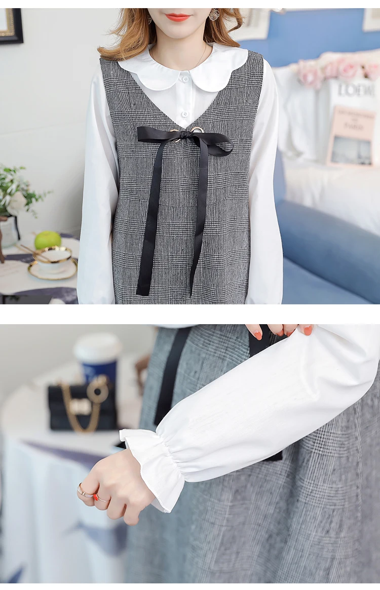 6596# 2PCS/Set Autumn Korean Fashion Maternity Dress Sweet Lovely Straight Loose Clothes for Pregnant Women Fall Pregnancy