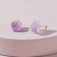 trendy popular womens small purple natural raw druzy stone stud earrings