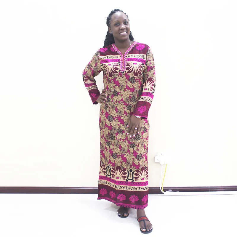 Dashikiage осень Племенной печати гофрированная Деталь Платье для женщин в богемном