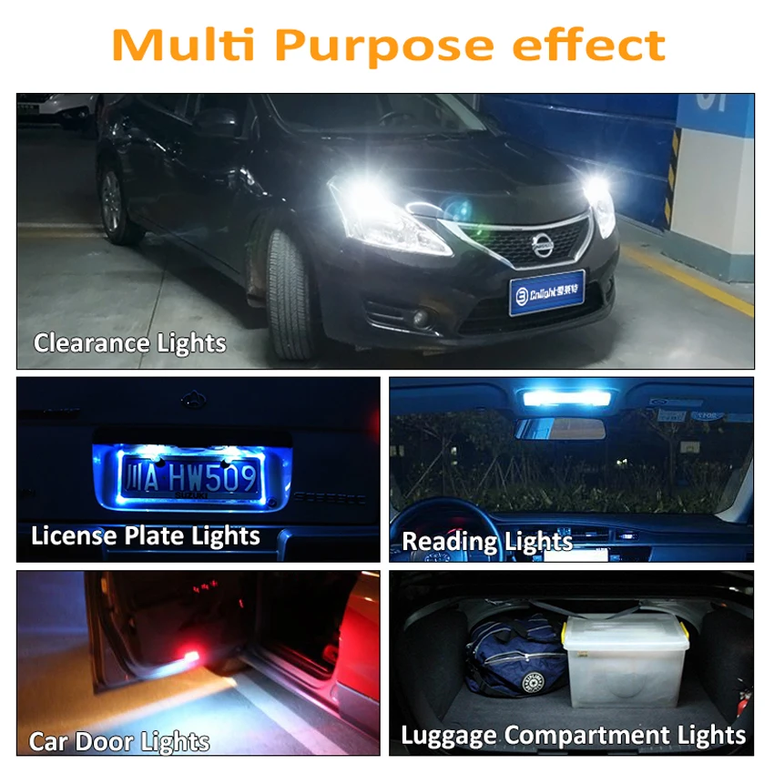 

12pcs Silica Gel W5W T10 LED 8SMD COB 194 Wedge Clearance Light Bulb Auto License Plate Reading Car Door Trunk Car Lamp