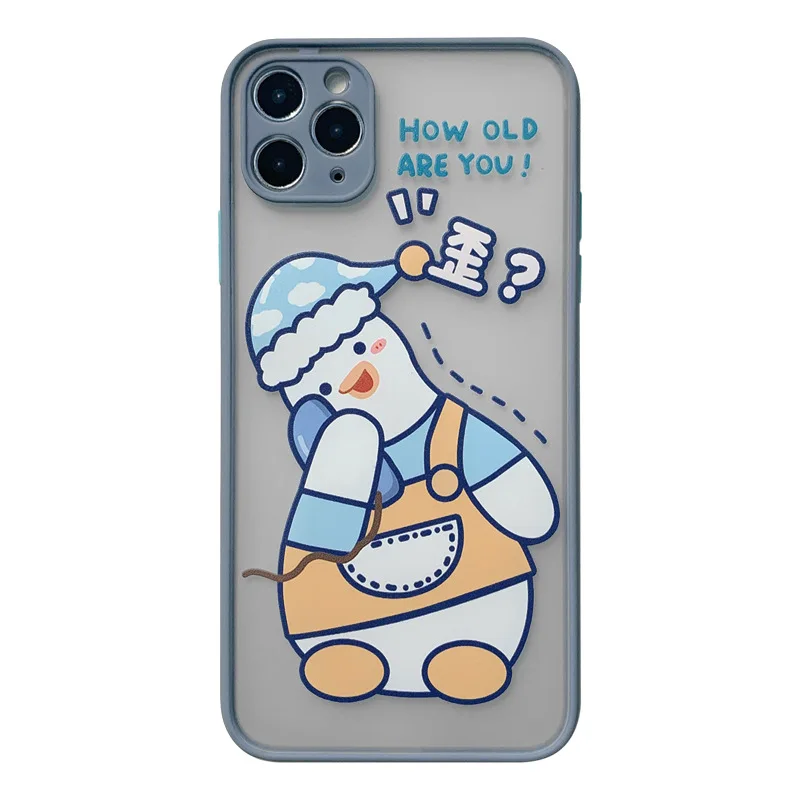 

Fashion Ash blue crooked hat duck phone case for iPhone11 12Pro Max mini X XR XS XSMax 8 7PluS anti-drop protective back cover