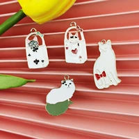 poker card cat charm in white enamel cat pet metal charms pendantearrings jewelry making playing card cat pendant in bulk 10