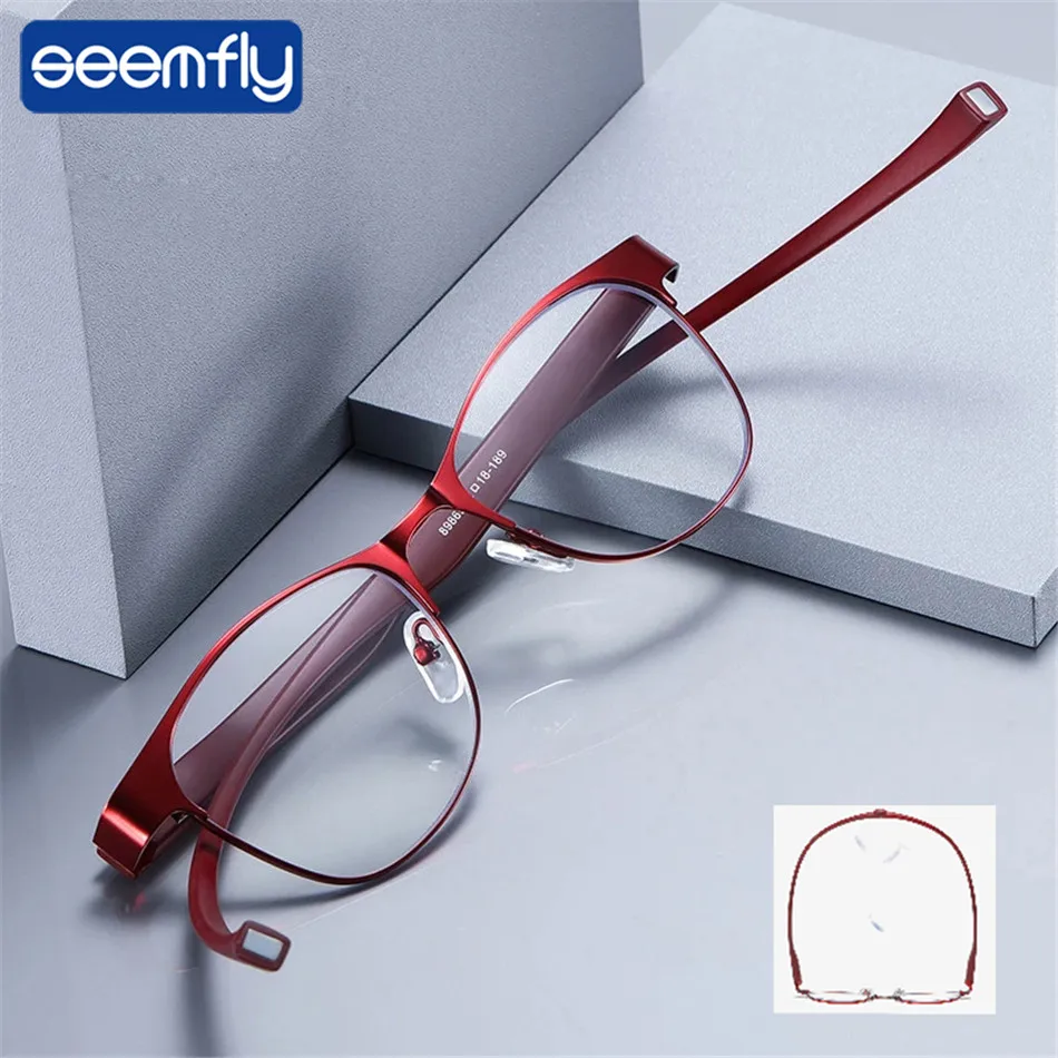 

seemfly Hanging Neck Metal Reading Glasses Men Women Anti-fatigue HD Presbyopia Eyeglasses Diopter Lenes +1.0 1.5 2.0 2.5 3.0 4