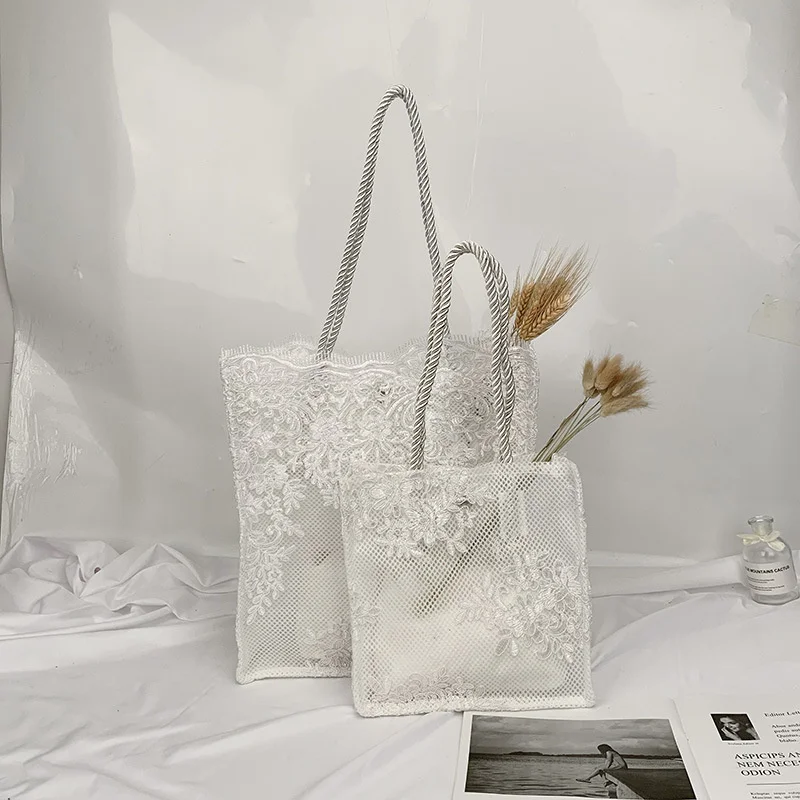 

Fashion Lace Design Shoulder Bag Women's Handbags Purse Female Casual Embroidered Hollow Tote Ladies Vintage Floral Shopping Bag