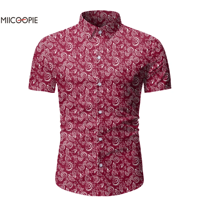 2019 Мужская рубашка Летний стиль с принтом Пляжная гавайская мужская