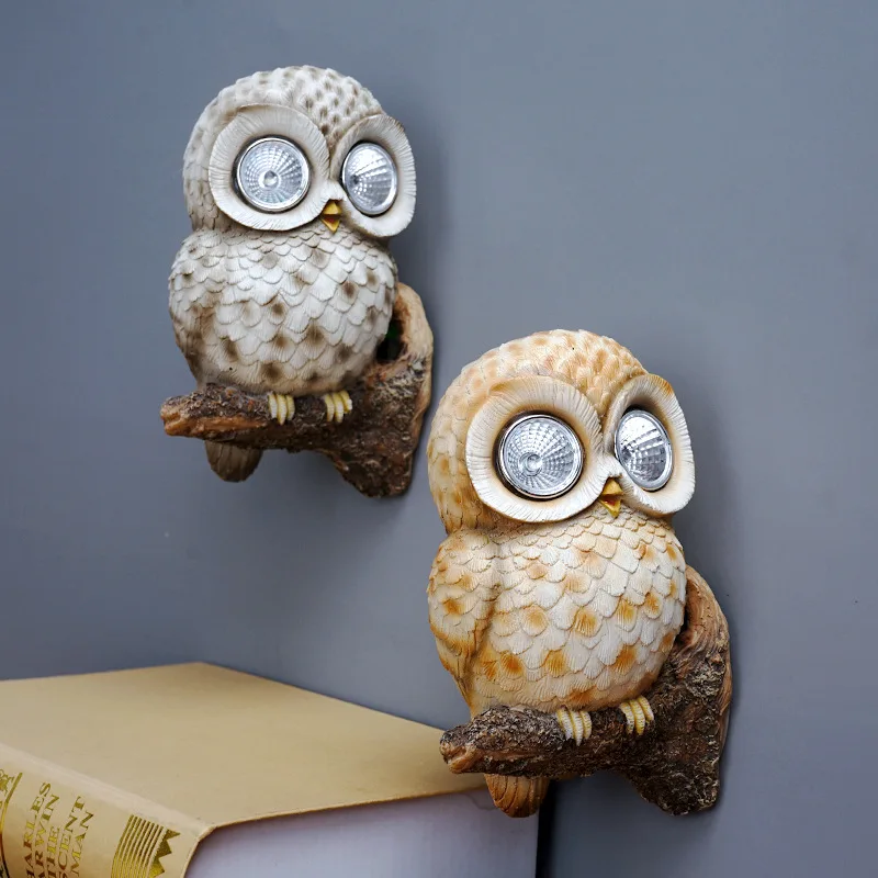 

Creative simulation owl resin handicraft pastoral landscape decoration ornaments garden courtyard solar lamp wall hanging