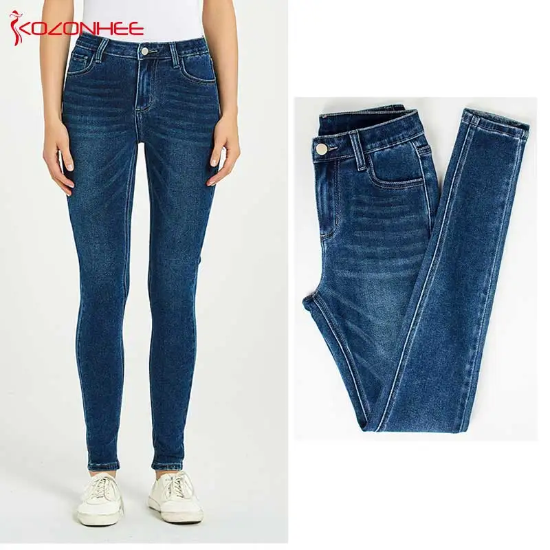Модные Стрейчевые синие джинсы карандаш женские эластичные леггинсы с высокой