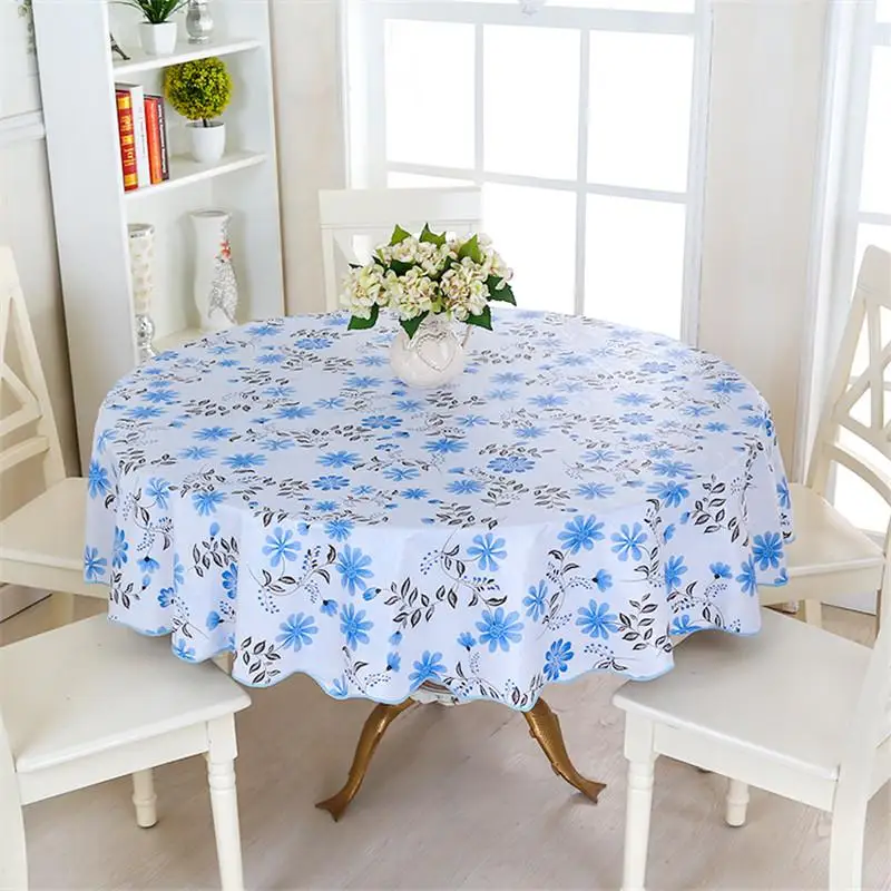 

PEVA Printed Table Cloth Waterproof Oilproof Backside Ati-slip Flannel Round Tablecloth Table Cover For Home Restaurant