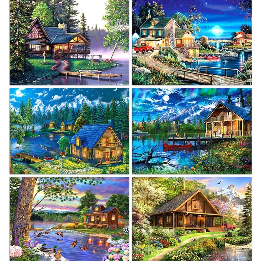 

DIY Full Square/round House Landscape Diamond Painting Pastoral Night Scene Cross Stitch Mosaic Kit Autumn Home Decoration Gift