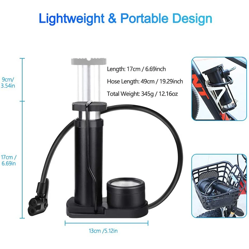 Насос велосипедный портативный с манометром мини-помпа для велосипедов