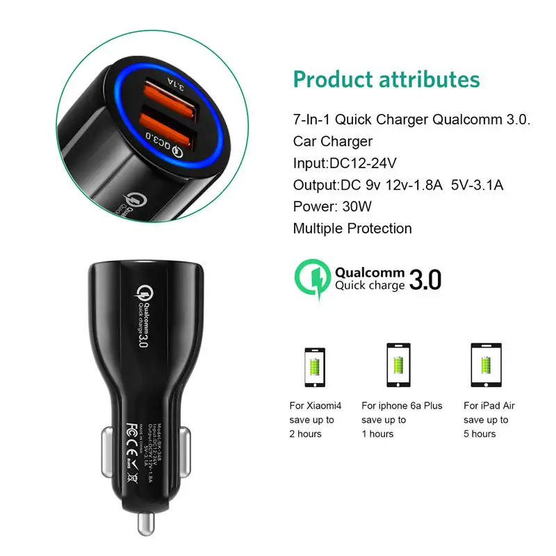 Автомобильное зарядное устройство GTWIN Quick Charge 3,0 USB для iPhone 11 Pro Max Xiaomi huawei P30 QC3.0 3.1A быстрое автомобильное зарядное устройство для телефона