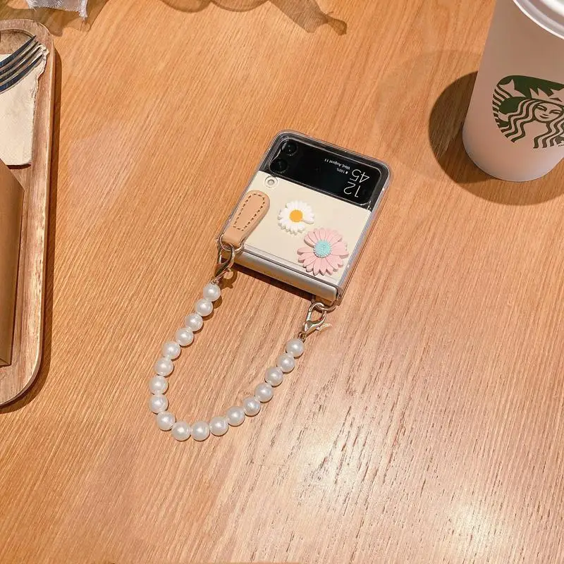 Милые чехлы для телефонов с жемчужным цветком и браслетом Samsung Galaxy Z флип