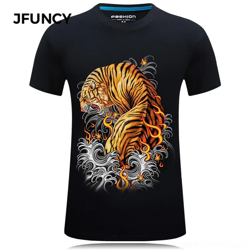 JFUNCY Tiger Print 3D Tshirt Men Graphic T Shirts Summer Short Sleeve Streetwear Male Tee Top Cotton Casual Gothic Man Clothing
