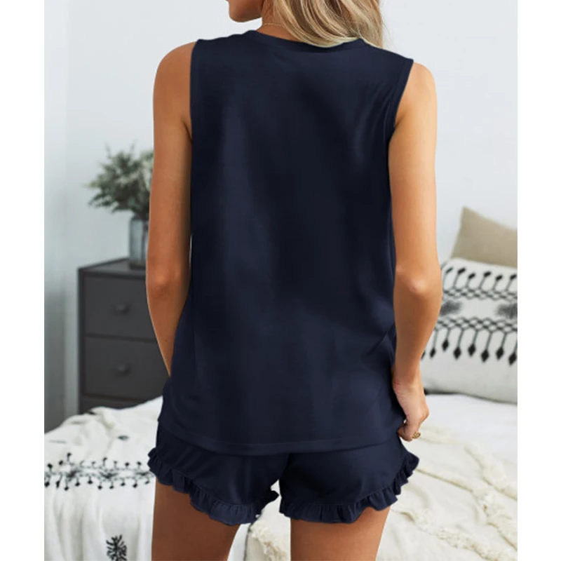 

Ladies Homewear Two-Piece Set Sleeveless Round Neck Vest And Drawstring Shortst Female Casual Tracksuit Daily Commute Wear