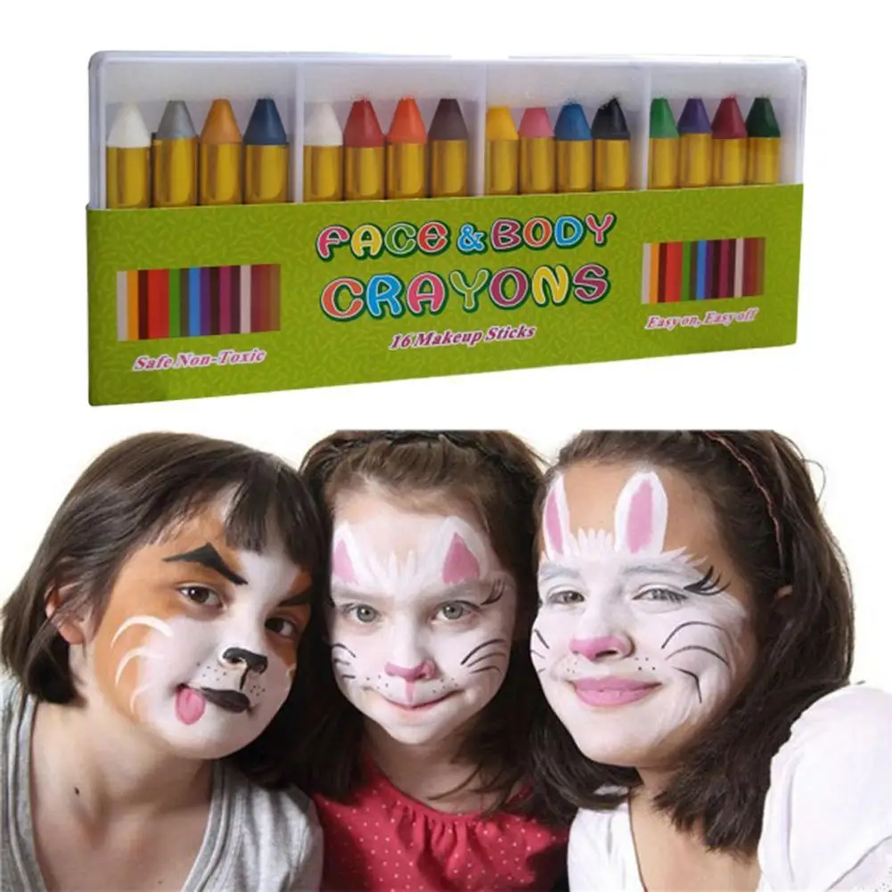 

16pcs/1set Halloween Face Color Crayons Transparent Children Painted Face Crayons Boxed Friendly Environmentally Non-toxic N6V2