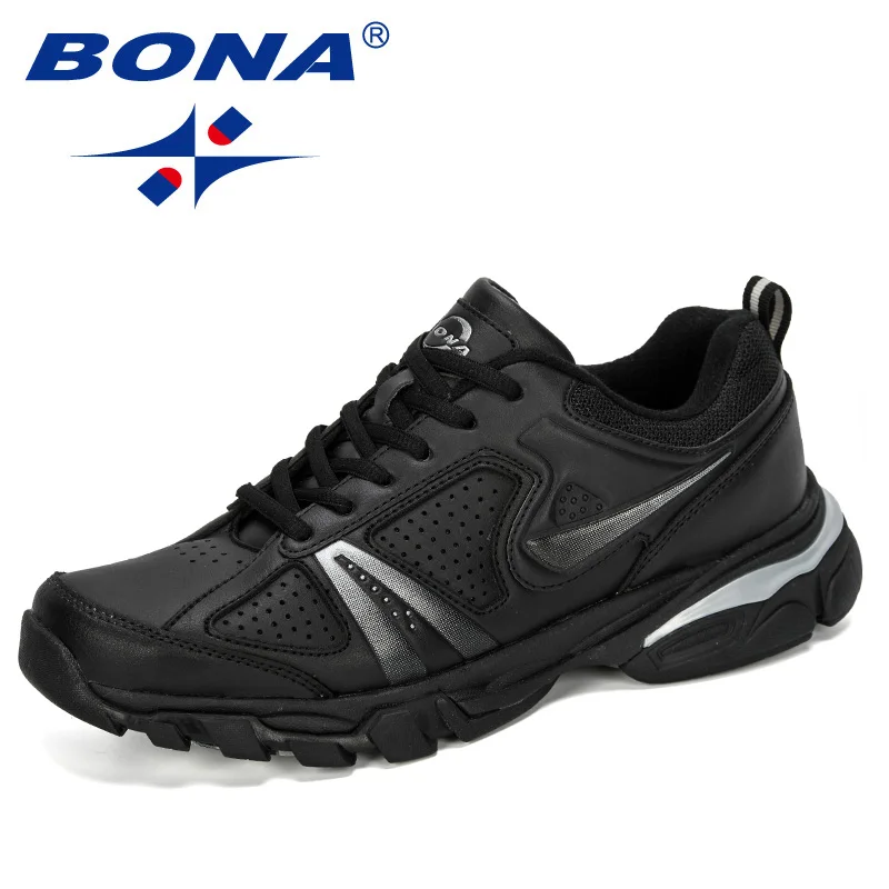 Black silver gray BONA новые дизайнерские стильные кроссовки мужские уличные спортивные туфли Masculino zapatos hombre мужские кроссовки спортивные кроссовки мужские - Цвет: Black silver gray