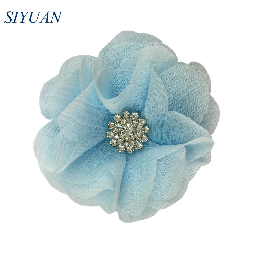 4-lt blue 120 шт./лот,, 6 см, ткань, шифон, цветы, стразы, на пуговицах, для девушек, на каждый день, головные уборы, свадебные аксессуары TH301 - Цвет: 4-lt blue