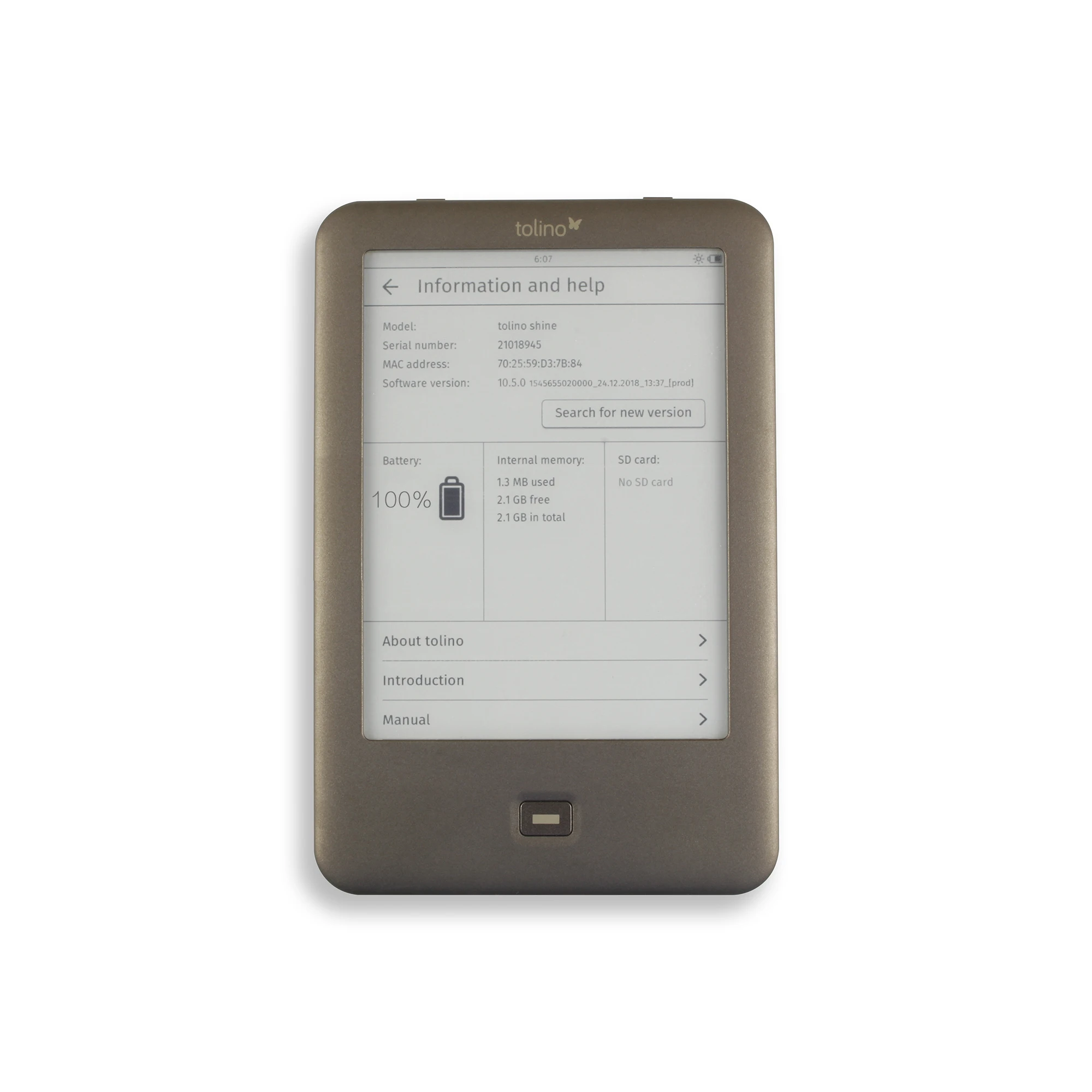 Встроенный светильник из устройства для чтения электронных книг Wi-Fi Tolino Shine e-ink 6