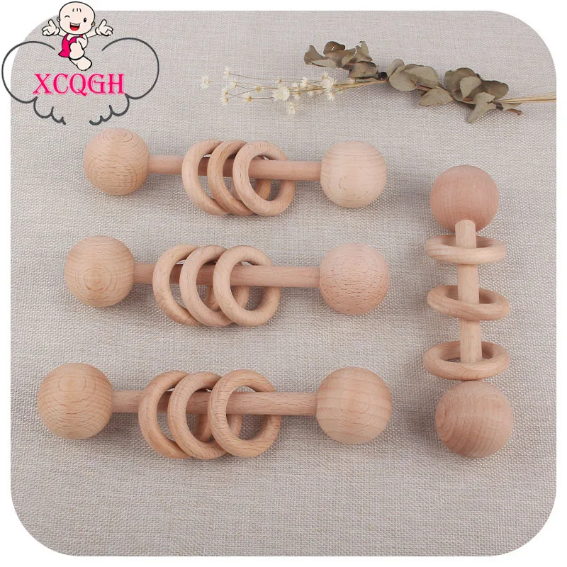

XCQGH 1pcs Beech Wood Baby Training Toys Wooden Rattles Baby Teething