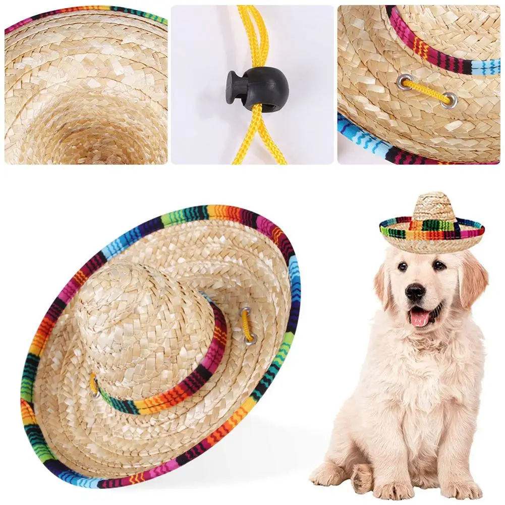 

Mini Pet Dogs Straw Hat Sombrero Cat Sun Hat Beach Party Straw Hats Dogs Hawaii Style Hat For Dog Funny Accessories Pet Supplies