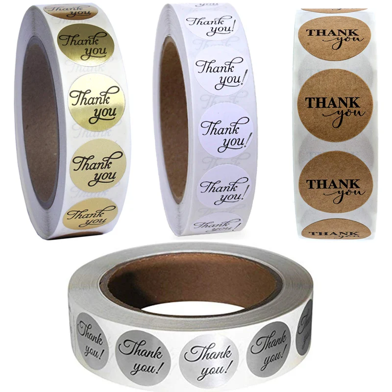 Благодарим Вас за наклейки золотого и серебряного цвета белый крафт благодарим
