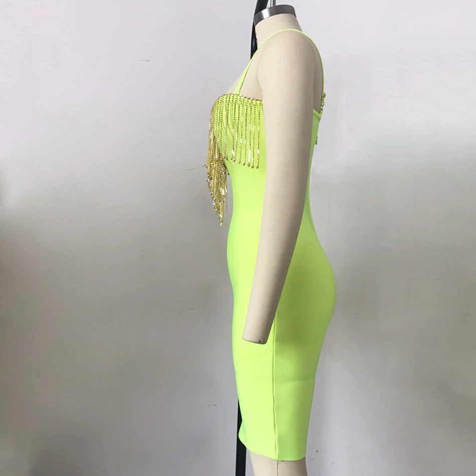 Summer New Women Fashion Sexy Bandage Dress Fluorescent Green Spaghetti Mini Dress Celebrity evening Party Vestidos