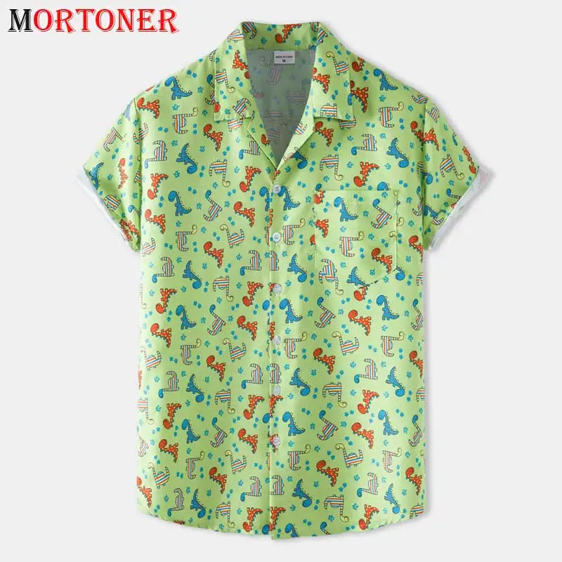

Гавайская пляжная рубашка с милым принтом динозавра, мужская летняя Новинка 2021, короткие рубашки Sleve тропический Алоха, Повседневная праздничная одежда для отпуска