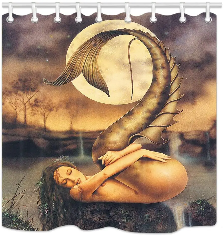 

Magic Sea Animals Mermaid in Moonlight for Girl Decor Polyester Fabric Mermaid Shower Curtain