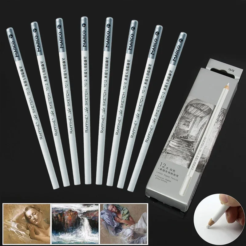 

12pcs White Fine Art Drawing Non-toxic Base Pastel Pencils Set for artist Sketch 28GE