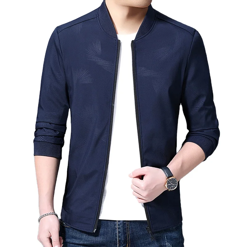 

2021 Spring Autumn Fashion Plus Size 4XL Pattern Casual Classic Zipper Stand Collar Men Jacket