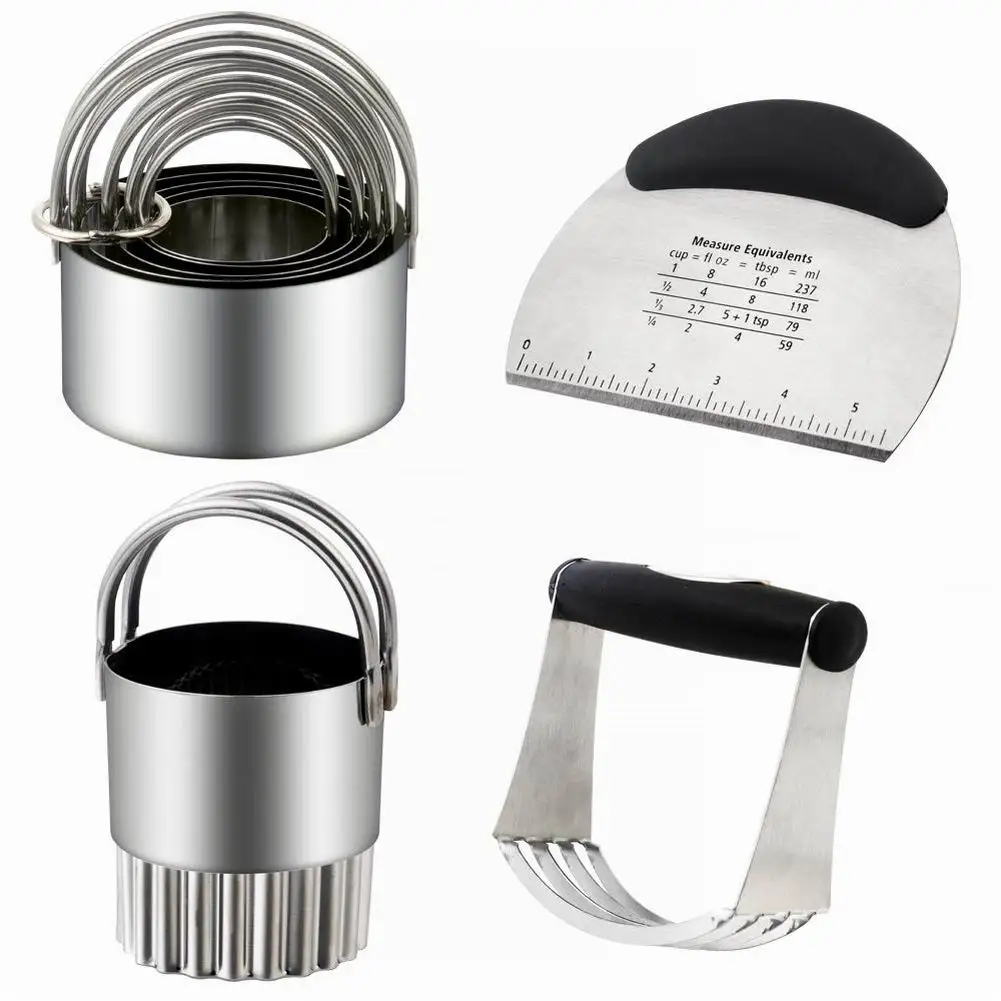 

Baking Tools Stainless Steel Pastry Cutter Set with Pastry Cutter, Dough Blender, Biscuit Cutter(5 Circle+1 Wave)